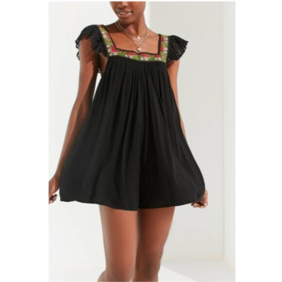 Urban Outfitters Marissa Black Gauzy Embroidered Romper - Picture 1 of 7
